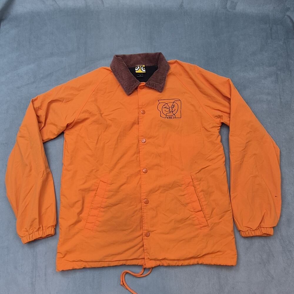 Krooked Jacket Mens Medium Skateboarding Lined Nylon Coach KRKD Corduroy Orange